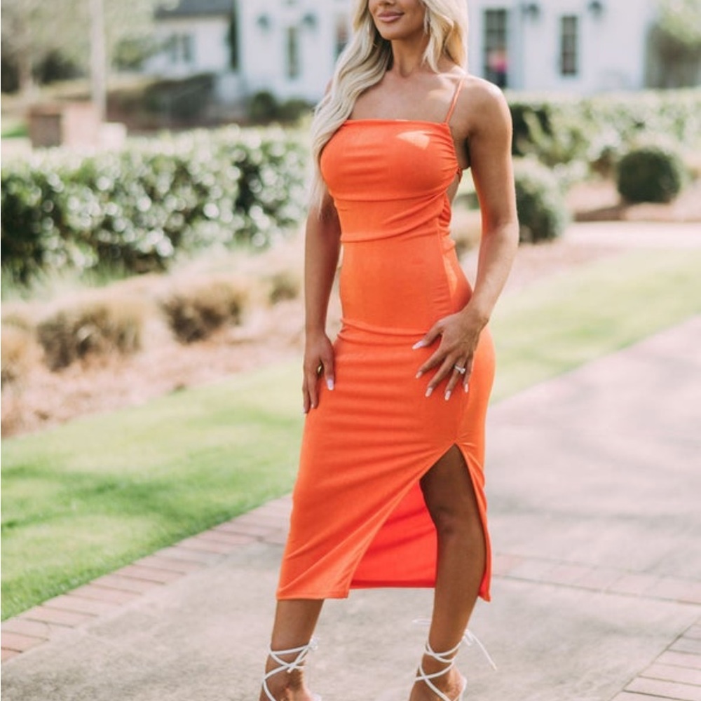 These Three Boutique orange midi dress